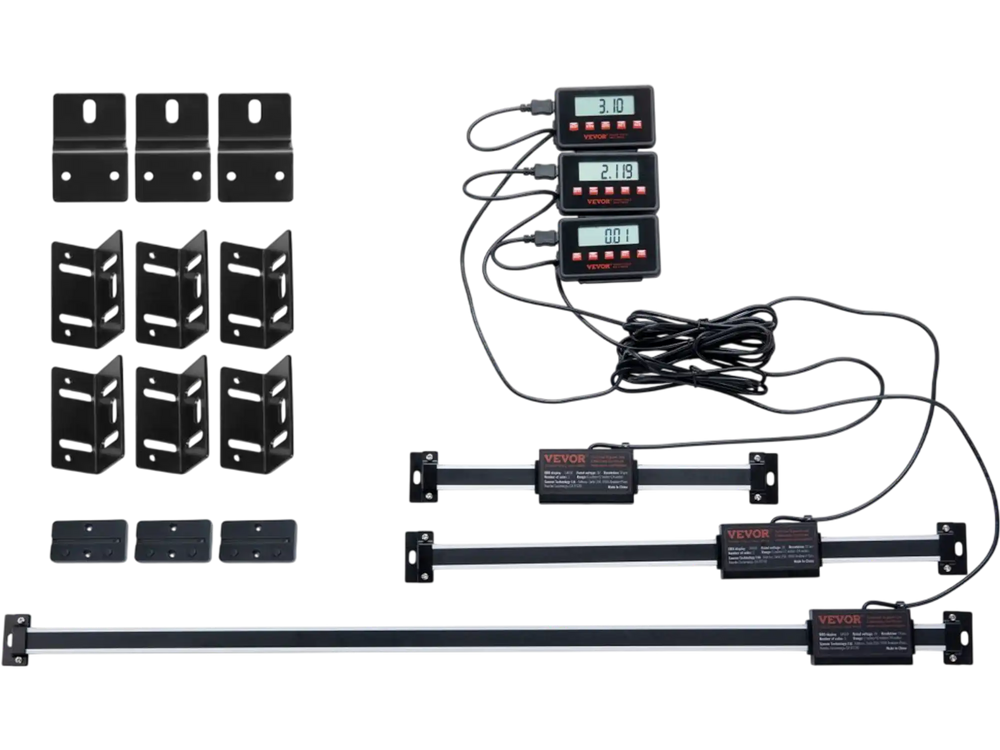 VEVOR Digital Readout, 6'' & 12'' & 24'', Linear Scale 3 Axis DRO Display Kit with L-Shaped Brackets Z-Shaped Brackets Thickened Plates Screws Button Cells
