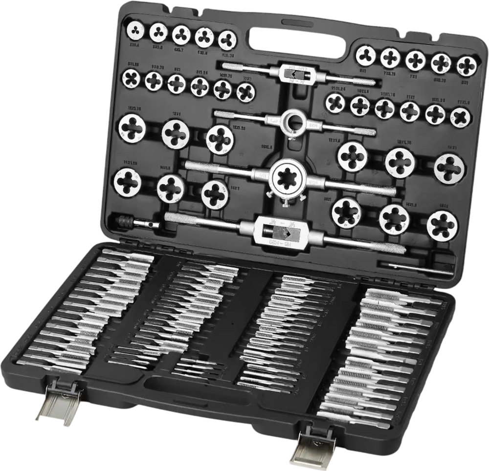 VEVOR Tap and Die Set, 110-Piece Include Metric Size M2 to M18, Bearing Steel Taps and Dies, Essential Threading Tool for Cutting External Internal Threads, with Complete Accessories and Storage Case