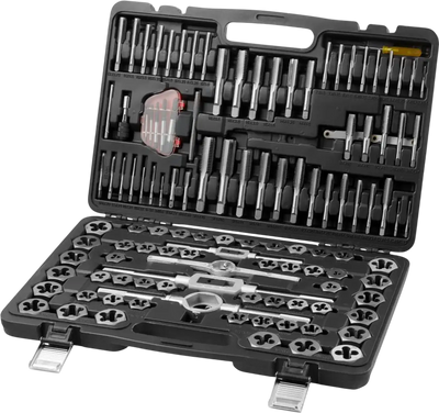 VEVOR Tap and Die Set, 116-Piece Include Metric and SAE Size, Bearing Steel Taps and Dies, Essential Threading Tool for Cutting External Internal Threads, with Complete Accessories and Storage Case