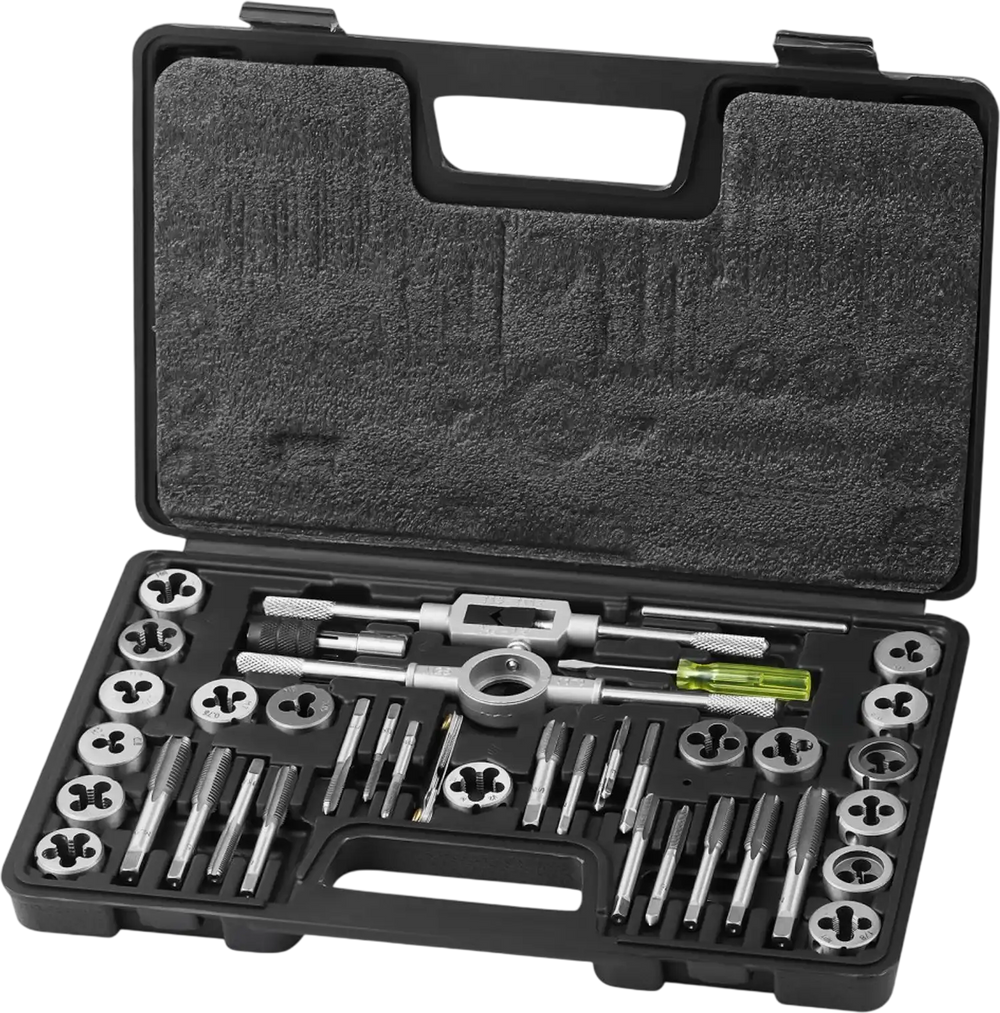 VEVOR Tap and Die Set, 40-Piece Include Metric Size M3 to M12, Bearing Steel Taps and Dies, Essential Threading Tool for Cutting External Internal Threads, with Complete Accessories and Storage Case