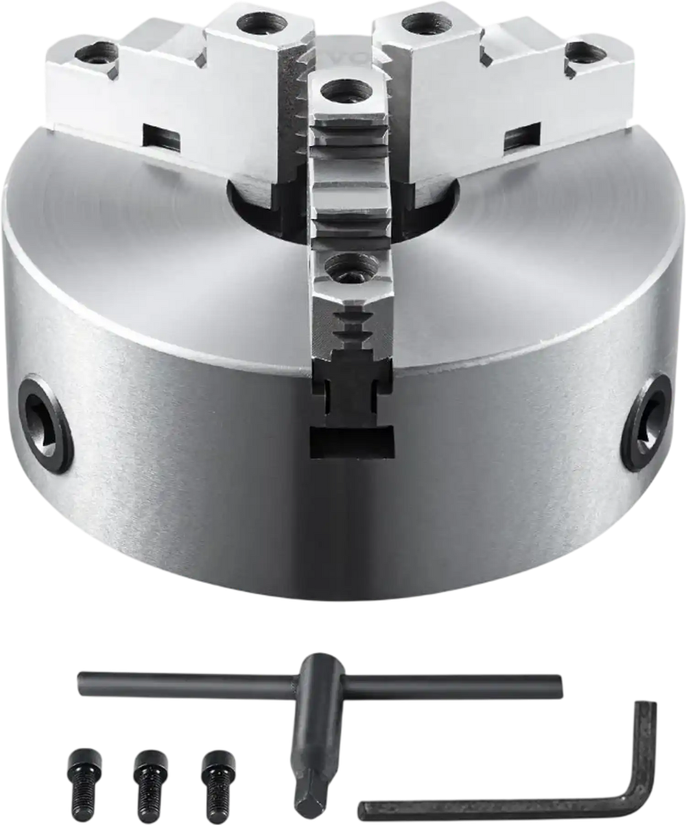 VEVOR 3-Jaw Lathe Chuck, 8'', Self-Centering Lathe Chuck, 0.16-8 in/4-200 mm Clamping Range with T-key Fixing Screws Hexagon Wrench, for Lathe 3D Printer Machining Center Milling Drilling Machine
