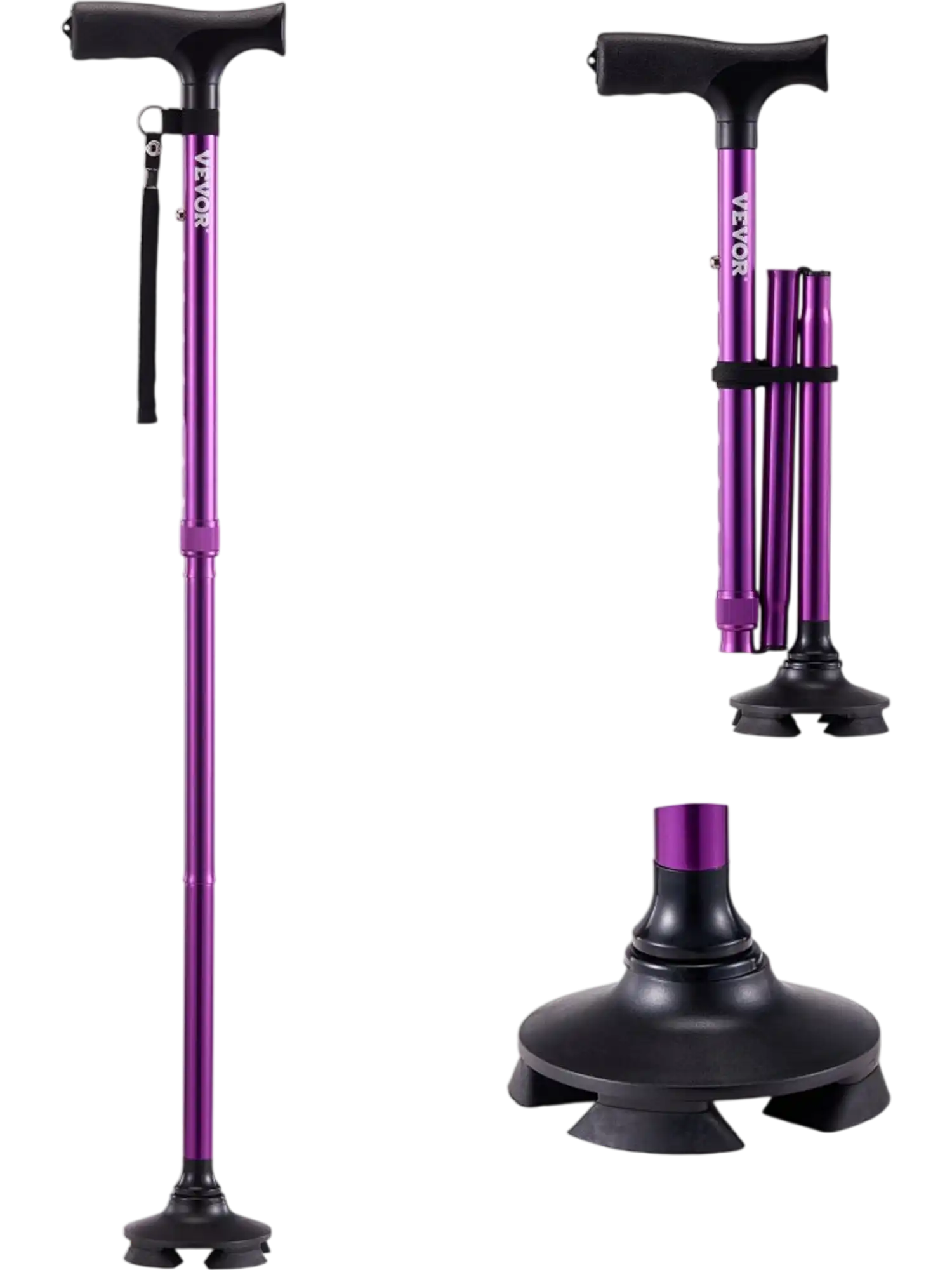 Vevor Walking Cane Folding Walking Stick with 8-Level Height & 4-Pronged Pivoting Base New