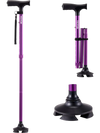 VEVOR Walking Cane for Man Woman, Folding Walking Stick with 8-Level Adjustable Height, 4-Pronged Pivoting Base, Lightweight & Portable Aluminum Mobility Aid for Senior Adults, 250LBS Loading (Purple)