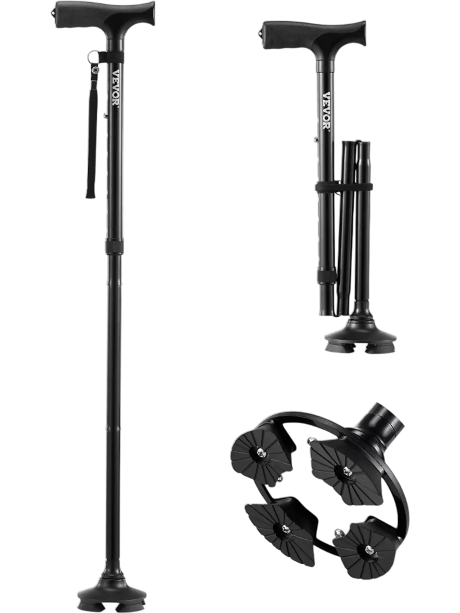 Vevor Walking Cane Folding Adjustable 4-Pronged Base New