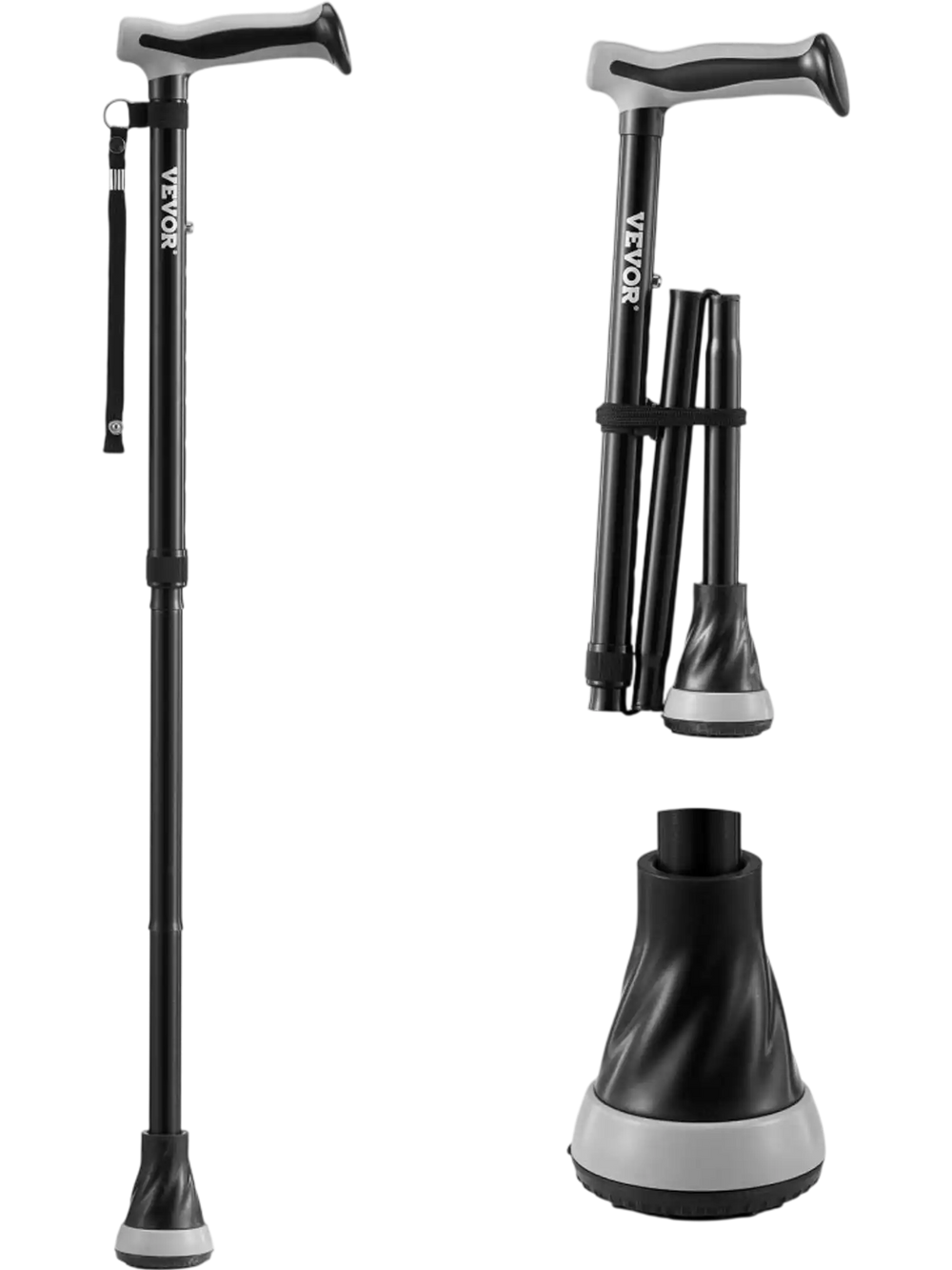 VEVOR Walking Cane for Man Woman, Folding Walking Stick with 8-Level Adjustable Height & Anti-Slip Tip, Lightweight and Portable Aluminum Mobility Walking Aid for Senior Adult, 250LBS Loading