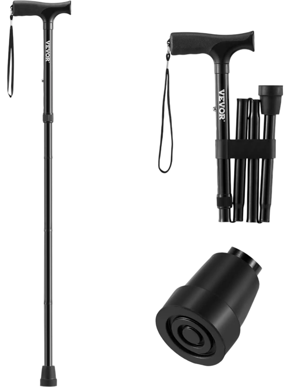 VEVOR Walking Cane for Man Woman, Folding Walking Stick with 5-Level Adjustable Height & Anti-Slip Rubber Tip, Lightweight and Portable Aluminum Mobility Walking Aid for Seniors Adults, 220LBS Loading