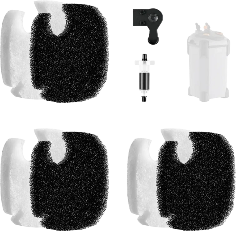 VEVOR Aquarium Filter Media Pads, 6 PCS Replacement with Impeller for CF800, Canister Floss Replacement for Fish Tank, Zirconia Impeller Shaft, 3 Black Polyurethane Foam & 3 White Polyester Fiber Pads