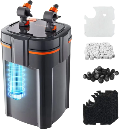 VEVOR 396GPH Canister Filter, 4-Stage External Aquarium Filter with Timed Light, Powerful Pump, Water Circulation Cleaning with Media for Large Fish Tanks & Aquariums Up to 125 Gallons, for Freshwater