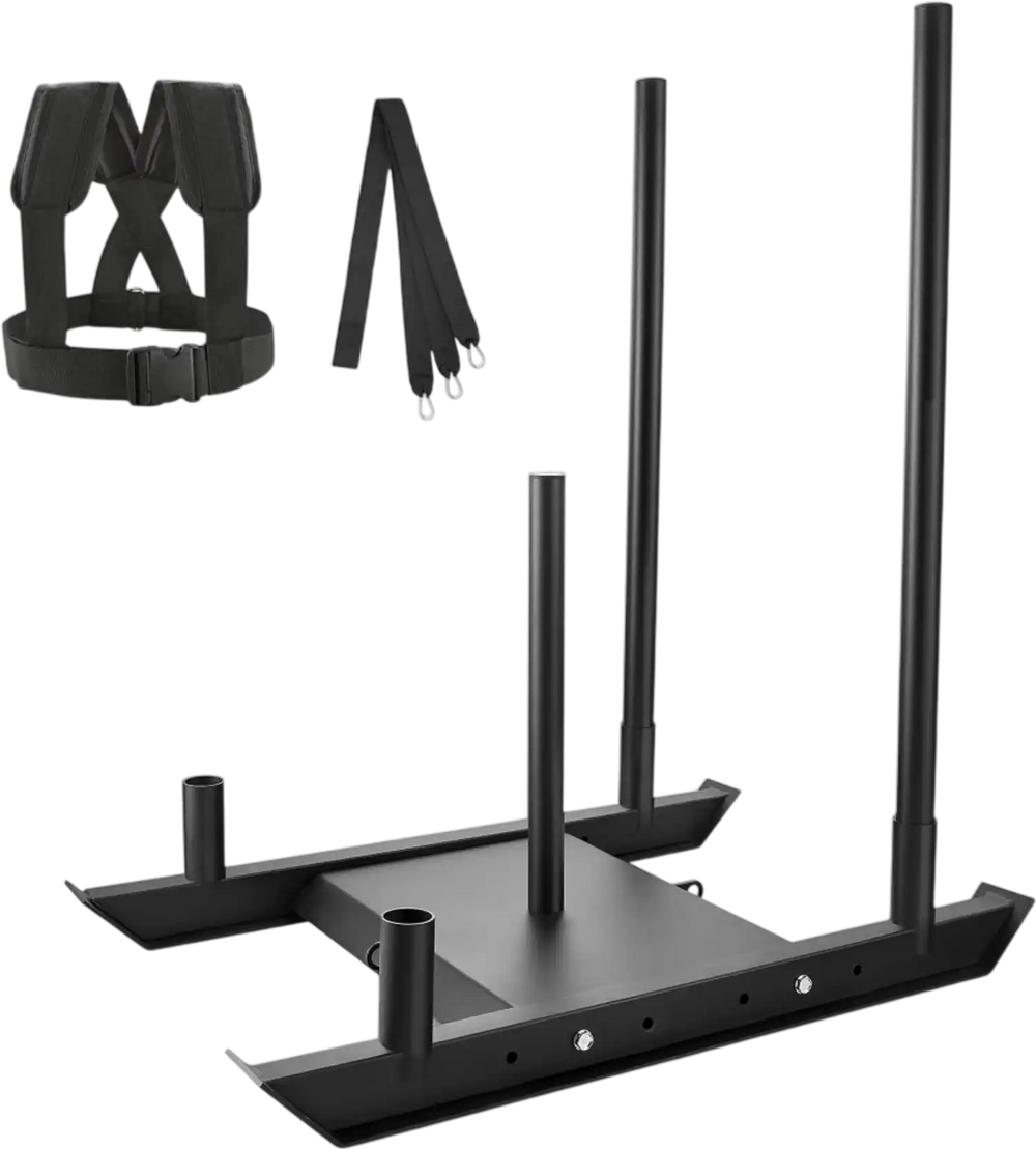 VEVOR Weight Training Sled, Pull Push Power Sled, Fitness Strength Resistance Training, Steel Workout Equipment for Athletic Exercise & Speed Improvement, Suitable for 2" Weight Plate, Black