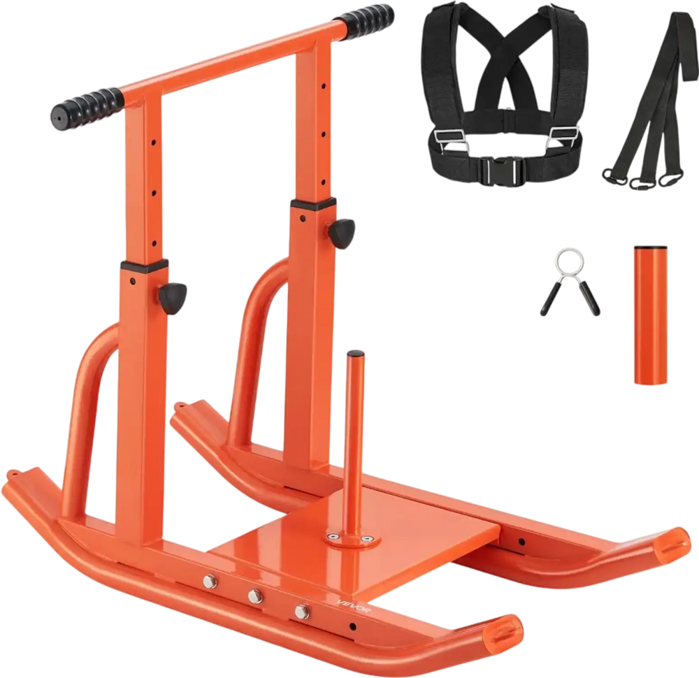 VEVOR Weight Sled, Steel Power Sled, Fitness Training Sleds for Athletic Exercise Speed Improvement, Workout Equipment with Adjustable Height Handle, Compatible with 1/2 in Weight Plates, Orange