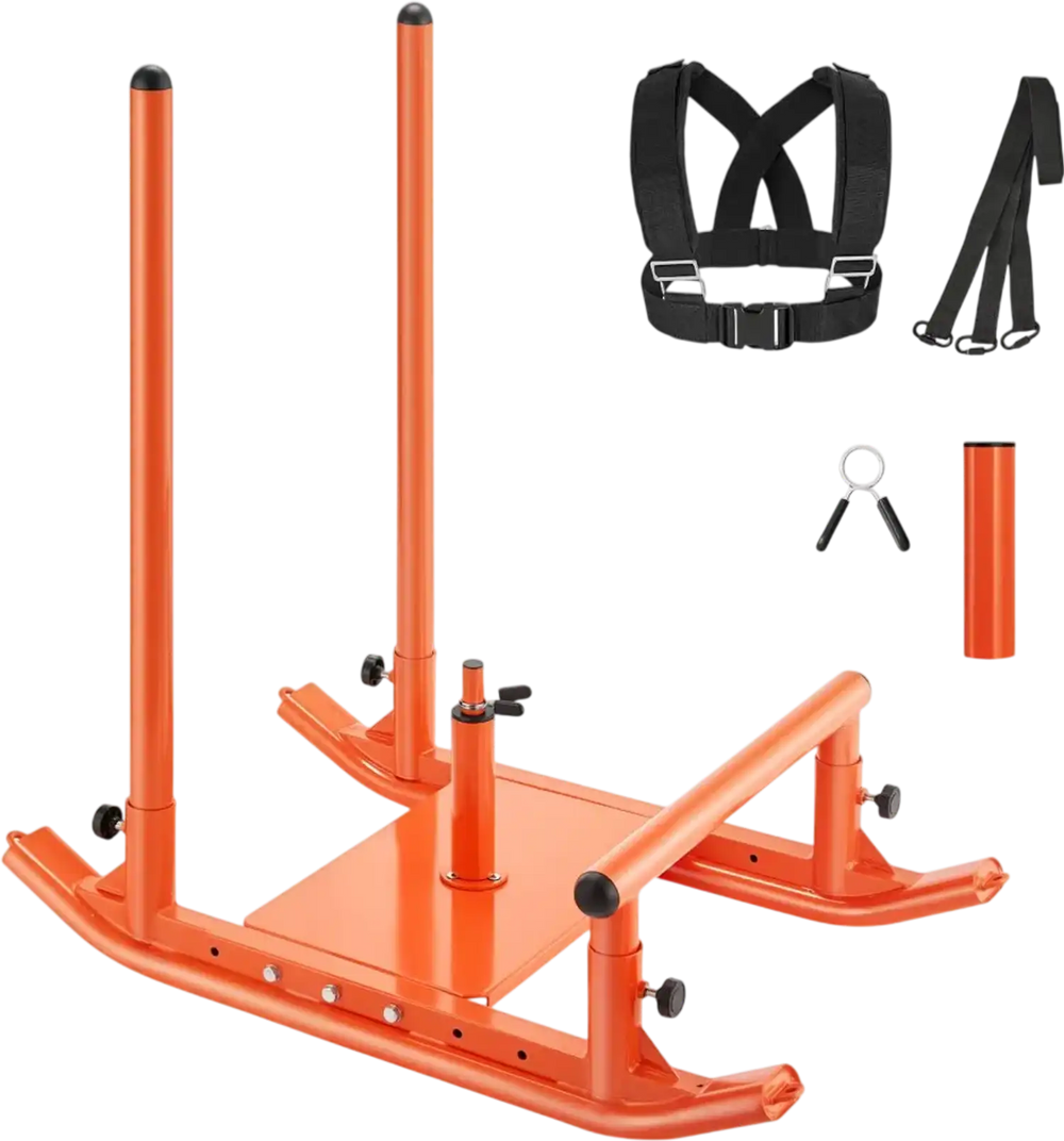 VEVOR Weight Sled, Steel Power Sled, Fitness Strength Training Sleds for Athletic Exercise Speed Improvement, Workout Fitness Equipment with Handle, Compatible with 1/2 in Weight Plates, Orange