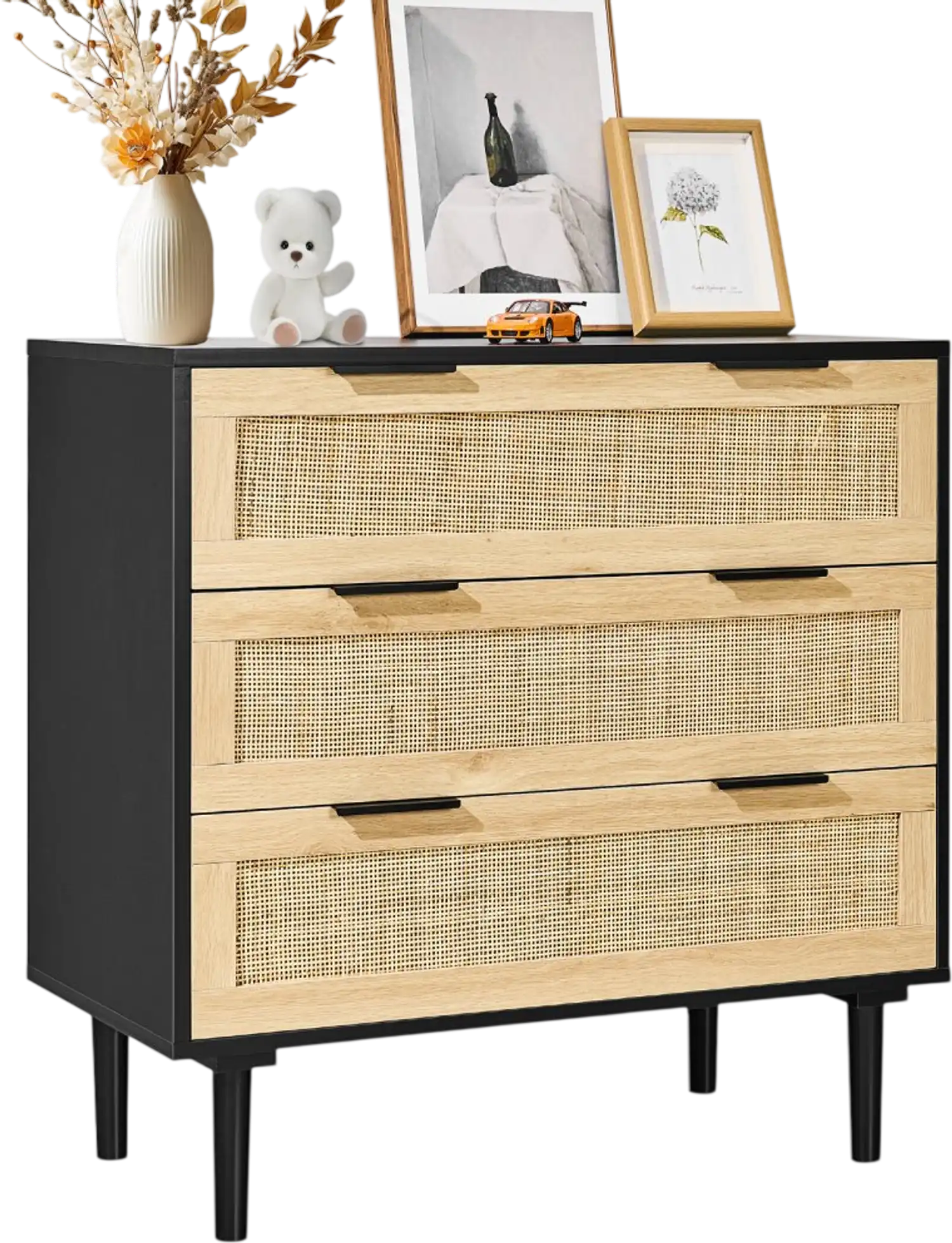 Vevor Dresser 3 Drawer Rattan Closet Storage Cabinet New
