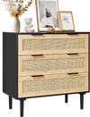 VEVOR 3 Drawer Rattan Dresser, Natural Rattan Closet Dresser with 3 Drawers, Modern Wood Chest Clothing Organizer & Storage Boho Dresser with Sturdy Handles & Legs, for Bedroom, Living Room & Hallway
