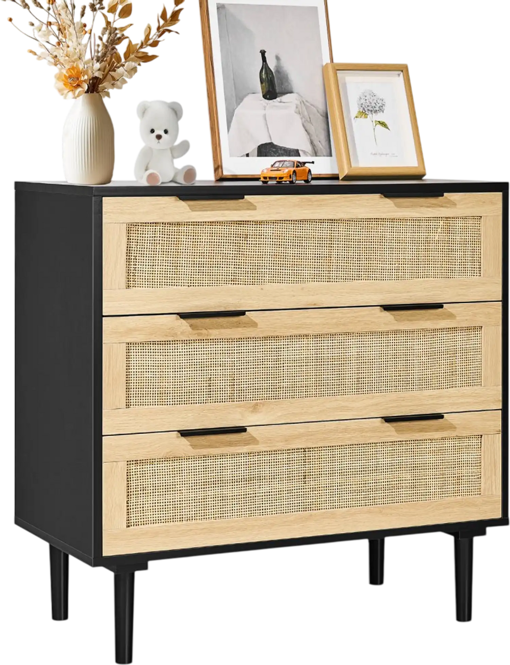 VEVOR 3 Drawer Rattan Dresser, Natural Rattan Closet Dresser with 3 Drawers, Modern Wood Chest Clothing Organizer & Storage Boho Dresser with Sturdy Handles & Legs, for Bedroom, Living Room & Hallway