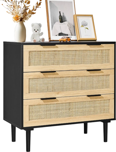 Vevor Dresser 3 Drawer Rattan Closet Storage Cabinet New