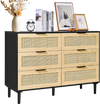 VEVOR 6 Drawer Rattan Dresser, Natural Rattan Closet Dresser with 6 Drawers, Modern Wood Chest Clothing Organizer & Storage Boho Dresser with Sturdy Handles & Legs, for Bedroom, Living Room & Hallway