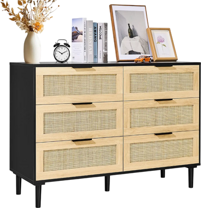 Vevor Dresser 6-Drawer Rattan Closet Storage Organizer New