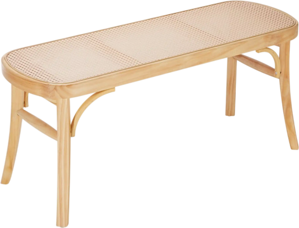 VEVOR Rattan Bench, 43.3" Wooden Rattan Bench, Entrywway Bench with Oak Wood Legs, Bedroom End of Bed Boho Bench with Hand Woven Rattan, for Living Room, Kitchen