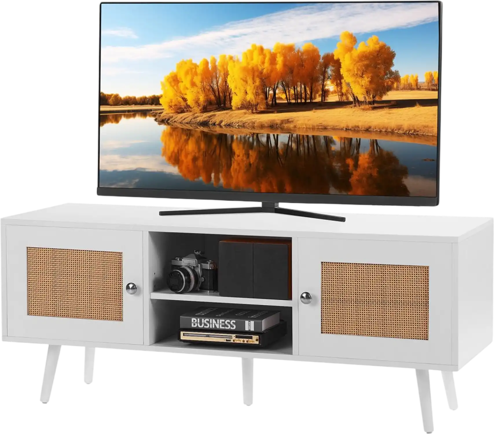 Vevor TV Stand Boho Rattan Console Cabinet for 55