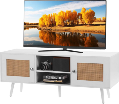 Vevor TV Stand Boho Rattan Console Cabinet for 55