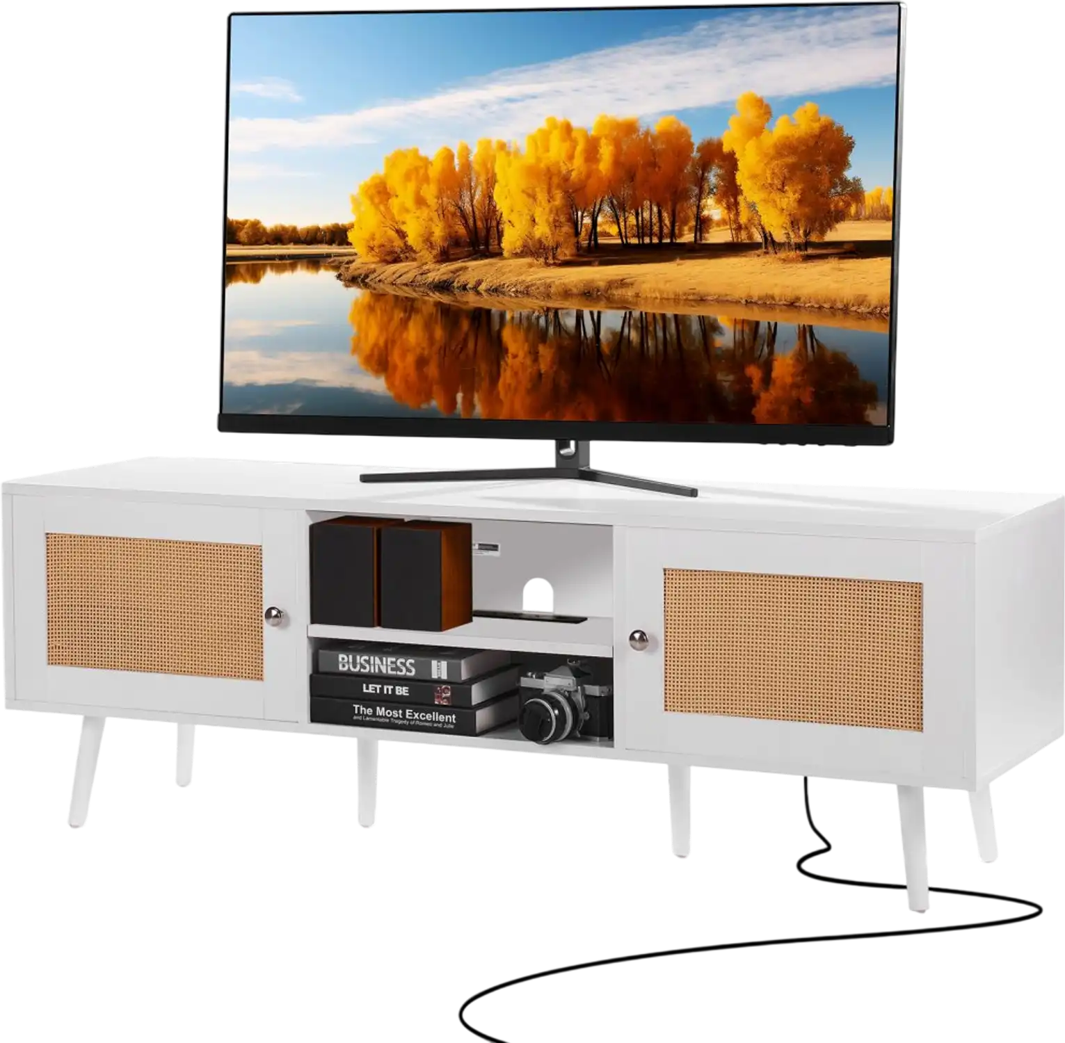 Vevor TV Stand Boho Rattan Entertainment Center for 65