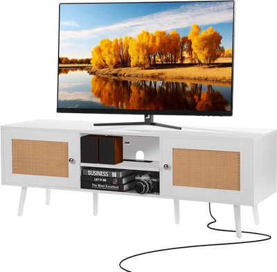 Vevor TV Stand Boho Rattan Entertainment Center for 65