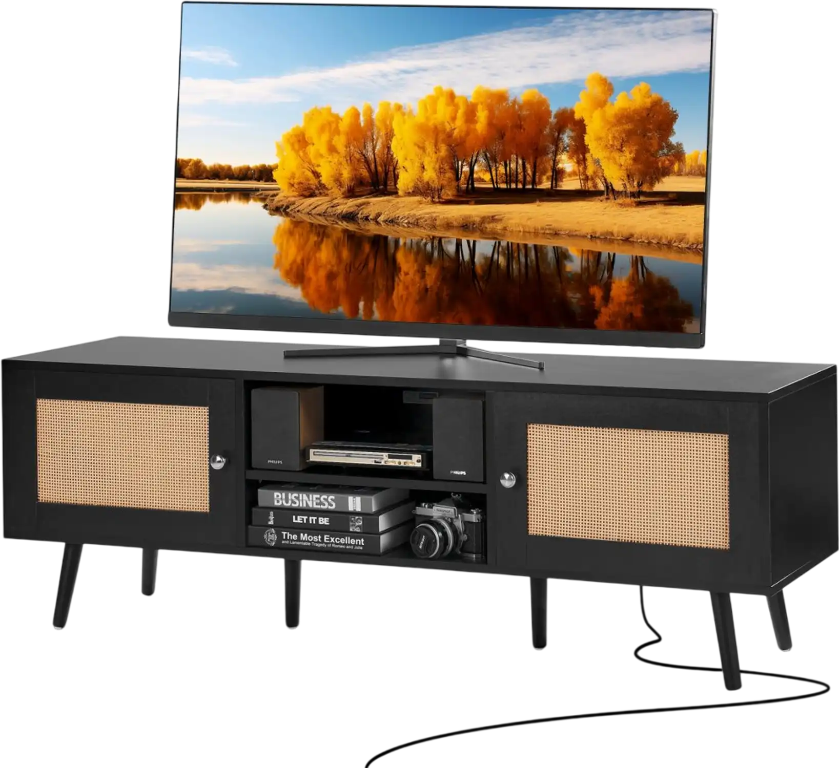 Vevor TV Stand Rattan Entertainment Center for 65
