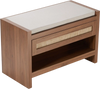 VEVOR Rattan Bench, 30.9" Rattan Shoe Bench, Entryway Bench with Storage Drawer and Linen Seat Cushion, Farmhouse Boho Bench with Hand Woven Rattan, for Entryway, Bedroom, Living Room, Kitchen