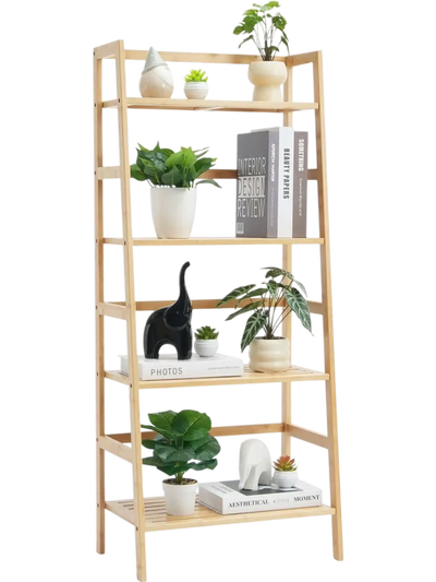 VEVOR 4-Tier Bamboo Ladder Shelf, Trapezoid Open Bookcase, Display Storage Rack Organizer, Freestanding Flower Plant Stand, Ladder Bookshelf Ideal for Bathroom, Bedroom, Office, Study, Natural