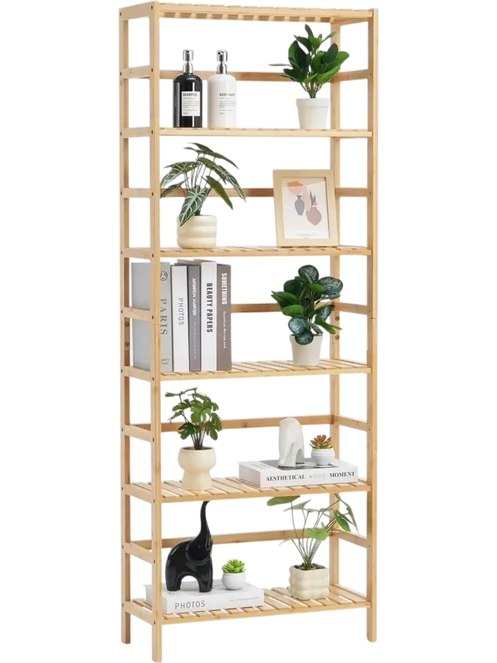 VEVOR 6-Tier Bamboo Shelf, Open Wood Bookshelf, Display Storage Rack Organizer, Freestanding Flower Plant Stand, Multifunctional Bamboo Bookshelf Ideal for Bathroom, Bedroom, Office, Study, Natural