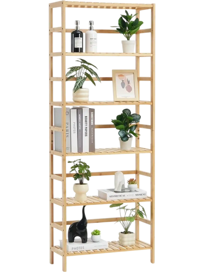 Vevor Bookshelf 6-Tier Bamboo Ladder Bookcase Storage Rack Natural New
