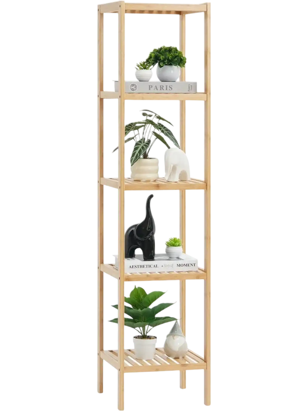VEVOR 5-Tier Bathroom Standing Shelf, Narrow Shelving Unit, Display Storage Rack Organizer, Freestanding Flower Plant Stand, Multifunctional Bamboo Shelf Ideal for BathRoom, Kitchen, Home, Natural