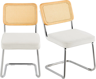Vevor Dining Chairs Set of 2 Mid Century Modern Rattan Accent Chairs White New