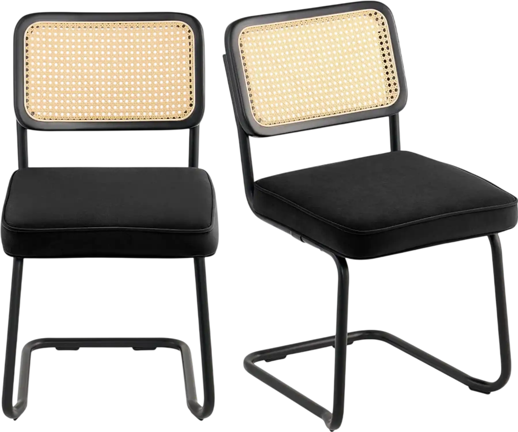 Vevor Dining Chairs Set of 2 Mid Century Modern Rattan Back Velvet Accent Chairs Black New