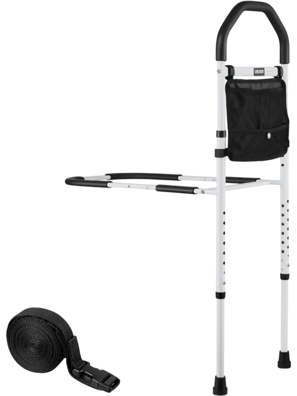VEVOR Bed Rail for Elderly, Bedside Assist Rails with Supporting Leg and PU Handrail, Adjustable Height Carbon Steel Pipe Bedside Cane, Bed Bars for Seniors & Patients, Fits King, Queen, Full, Twin