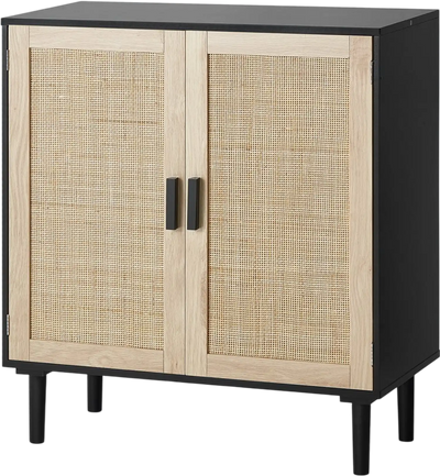 Vevor Cabinet Rattan Storage Buffet with 2 Magnetic Doors and Adjustable Shelves 31.5
