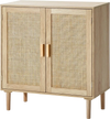 VEVOR Rattan Cabinet, Rattan Storage Cabinet with 2 Magnetic Doors and Adjustable Shelves, Sideboard Buffet Cabinet for Hallway, Entryway, Living Room, or Kitchen, Natural