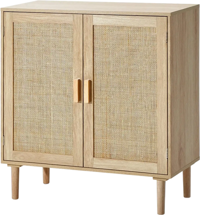 Vevor Cabinet Rattan Storage Cabinet with 2 Magnetic Doors and Adjustable Shelves Natural New