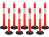 VEVOR 9 Pack Traffic Delineator Posts, 48 inches Traffic Safety Cones with Fillable Base and Reflective Strips, Heavy Duty Delineator Posts for Construction Site, Parking Lot, Crowd Control, Red