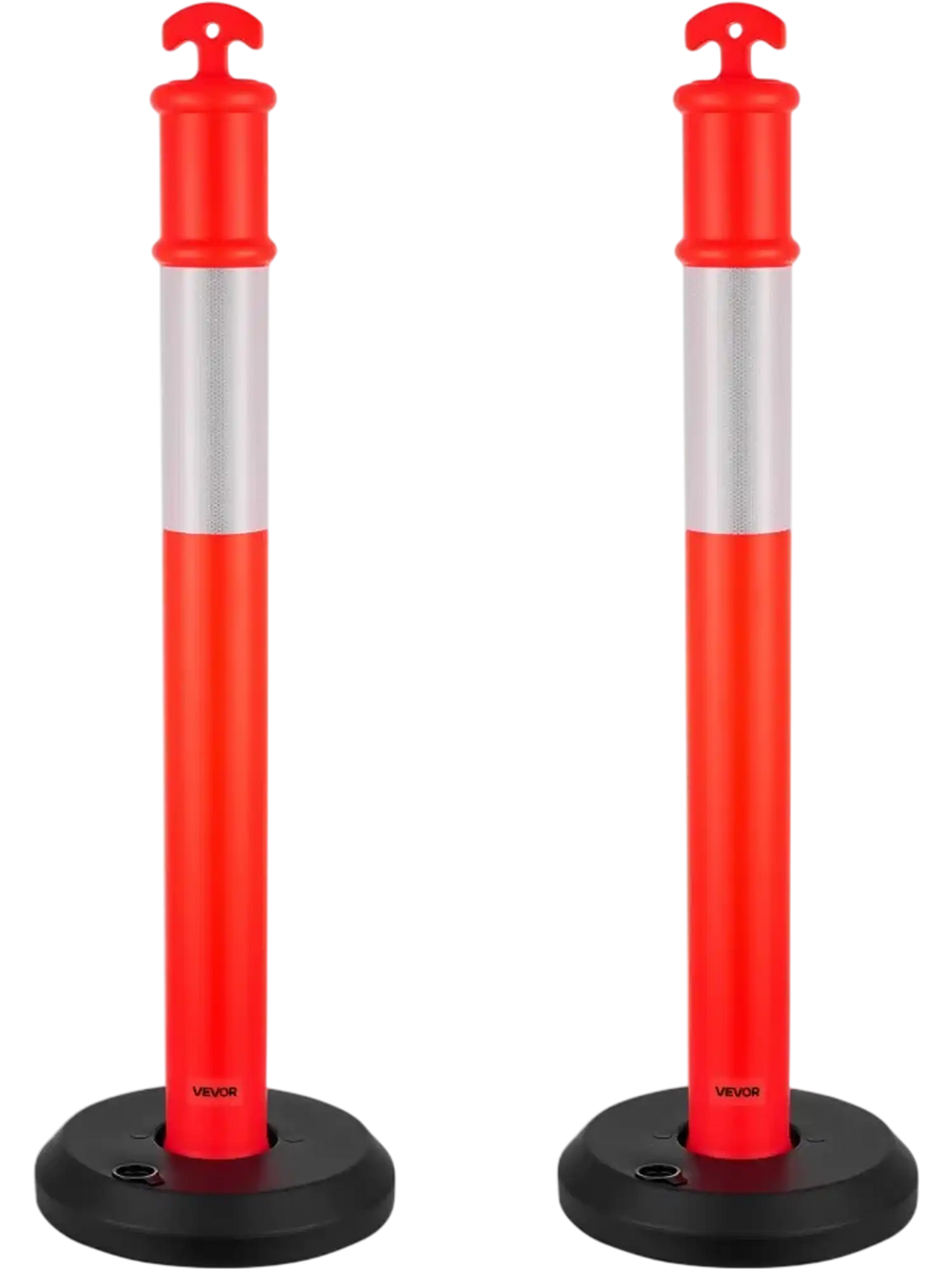 VEVOR 2 Pack Traffic Delineator Posts, 48 inches Traffic Safety Cones with Fillable Base and Reflective Strips, Heavy Duty Delineator Posts for Construction Site, Parking Lot, Crowd Control, Red