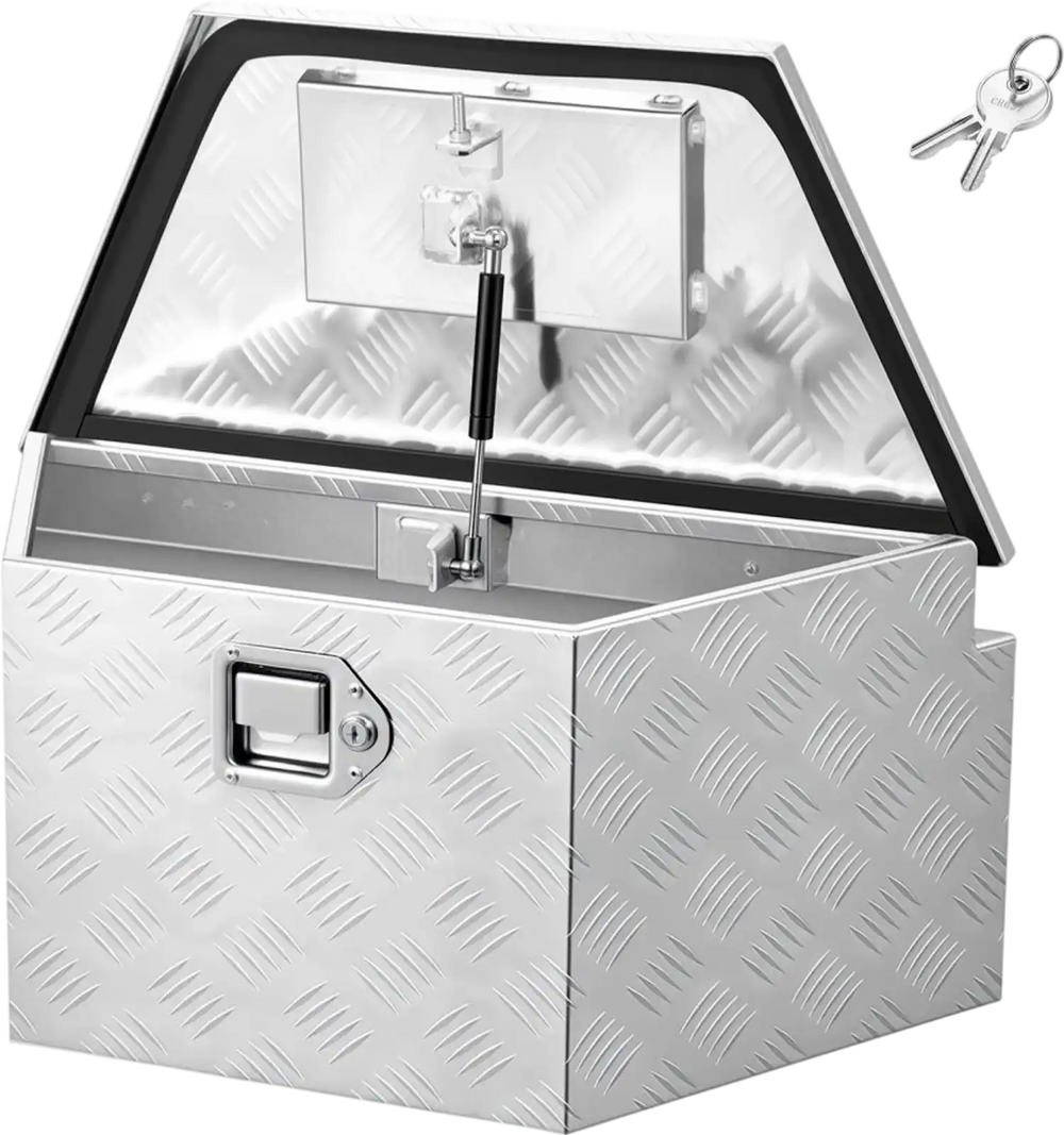 VEVOR Trailer Tongue Box, 26" x 13" x 12" Aluminum Trailer Tongue Tool Box, Heavy Duty Storage Organizer with Lock and Keys, Utility Tool Chest for Pickup Truck Bed, RV, SUV, Off-Road Vehicle, Silver