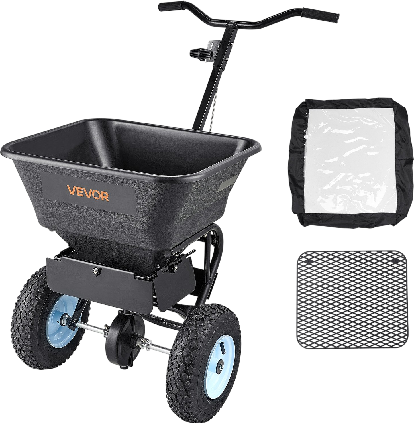Vevor Walk-Behind Spreader 0-9.8 ft. Broadcast Width 100 lb. Hopper with 13 in. Tires New