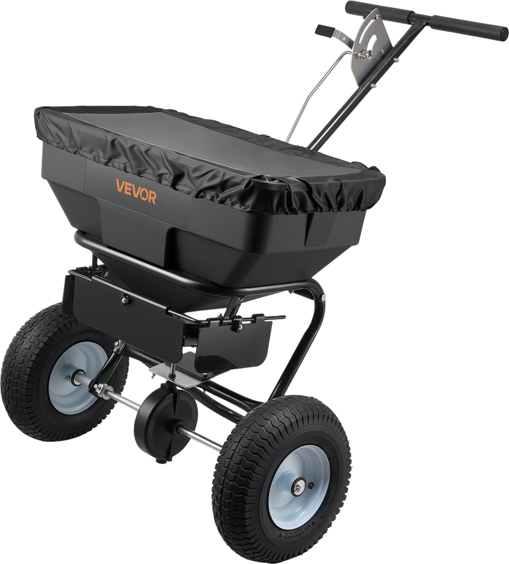 VEVOR Walk-Behind Spreader, 12ft Spreading Width, Push Broadcast Spreader with 13" All-Terrain Tires, Adjustable Flow Control, 130lbs Capacity Hopper, Lawn Spreaders for Fertilizer Seed Ice Melt