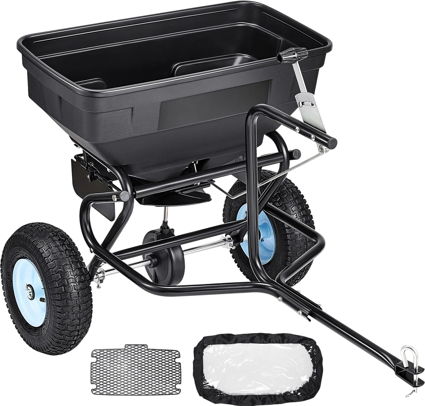 Vevor Tow Behind Broadcast Spreader 130 lb. Capacity 9.8 ft. Spread with 13 in. Tires New