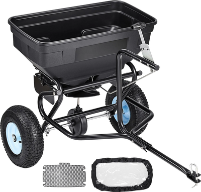 Vevor Tow Behind Broadcast Spreader 130 lb. Capacity 9.8 ft. Spread with 13 in. Tires New