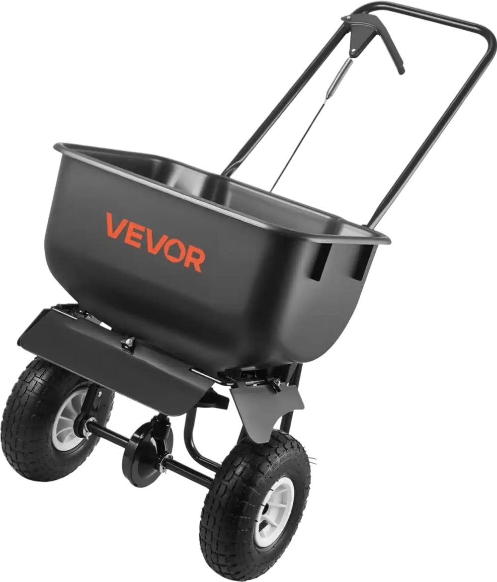 VEVOR Push Lawn Spreader, 12ft Spreading Width, Broadcast Spreader with 80lbs Load Capacity & 10 in All-Terrain Tires, Walk-Behind Garden & Lawn Broadcast Spreaders for Seed Fertilizer, Salt Ice Melt