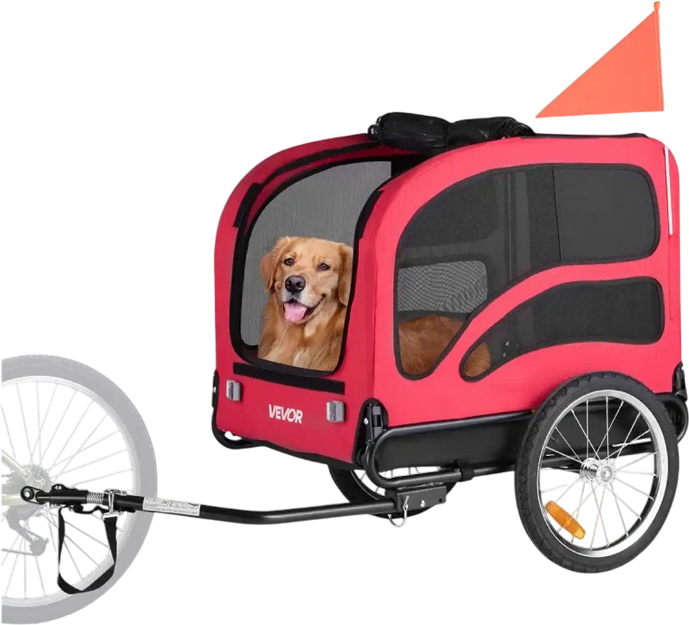 VEVOR Dog Bike Trailer, Supports up to 100 lbs, Pet Cart Bicycle Carrier for Small & Large Dogs, Easy Folding Frame with Quick Release Wheel, Universal Bicycle Coupler, Reflector, Flag, Internal Leash