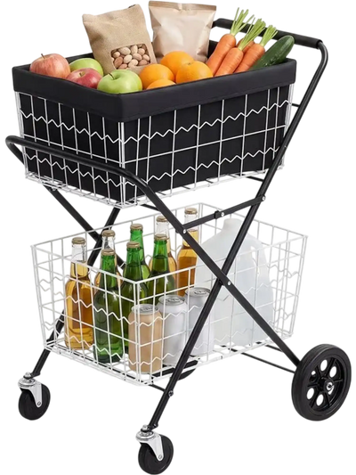 Vevor Shopping Cart 2-Tier Foldable Utility Cart with Wheels New