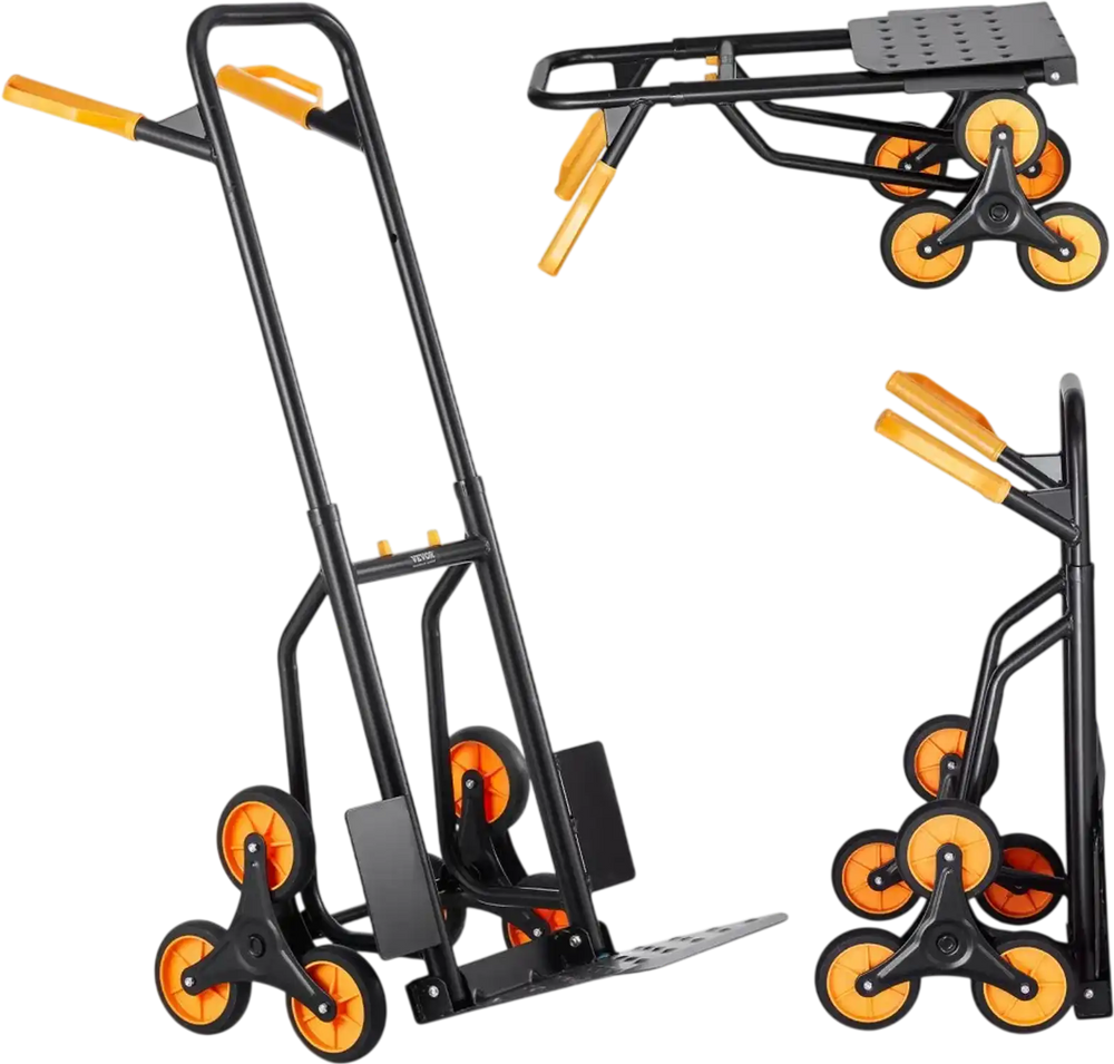 VEVOR Stair Climbing Cart, 440 lbs Capacity Stair Climber Hand Truck and Dolly, Heavy-Duty Folding Trolley Cart with Dual Handle, 6 Wheels & 2 Elastic Ropes for Home Office Shopping Moving Warehouse