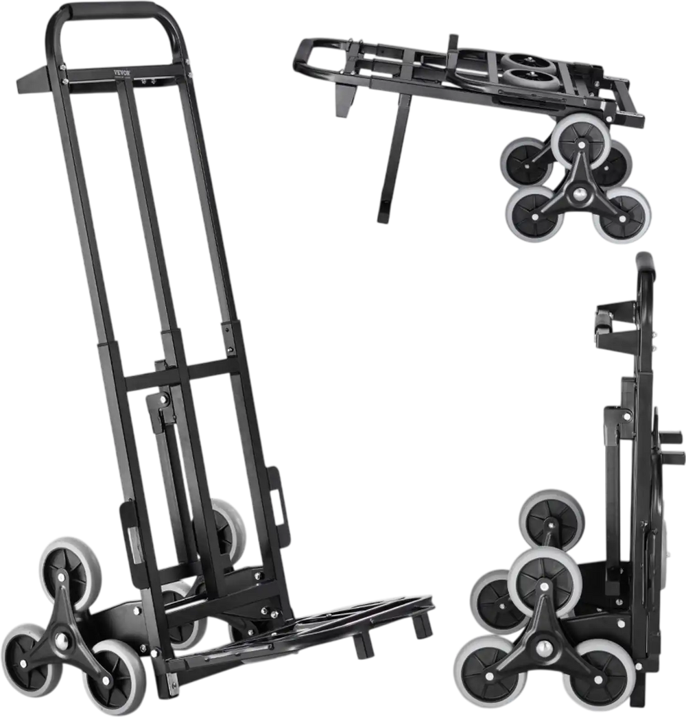 VEVOR Stair Climbing Cart, 460 lbs Capacity Stair Climber Hand Truck and Dolly, Heavy-Duty Folding Trolley Cart with Dual Handle, 6 Wheels & 2 Elastic Ropes for Home Office Shopping Moving Warehouse